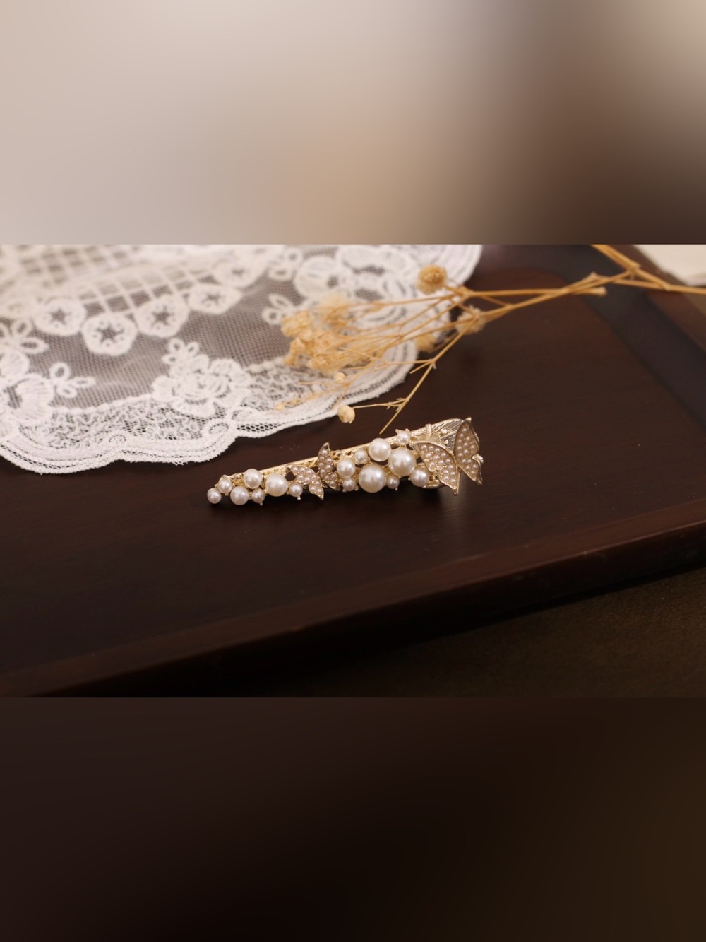 Gold Pearl Butterfly Hair Clip